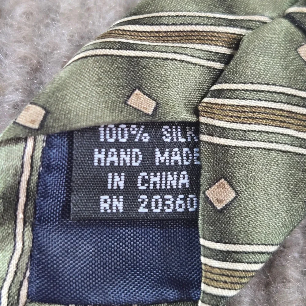 Monterey Bay Mens Green Striped Geometric Silk Necktie